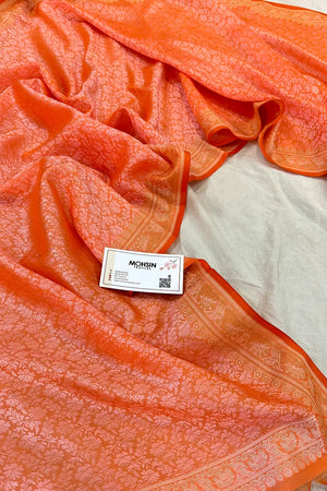 Peach Resham Zari Silk Banarasi Stole