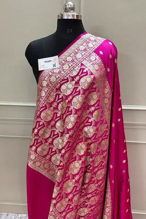 Pink Flying Buti Katan Silk Banarasi Saree
