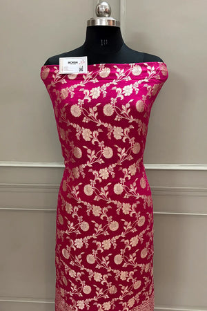 Pink Golden Zari Pure Georgette Silk Banarasi Suit