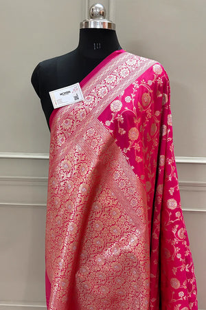 Pink Golden Zari Katan Silk Banarasi Saree