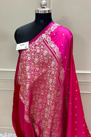 Pink Golden Zari Katan Silk Banarasi Saree