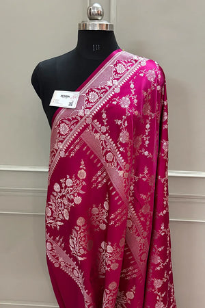 Pink Jhanjaal Katan Silk Banarasi Saree