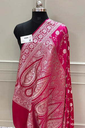 Pink Makra Jaal Katan Silk Banarasi Saree