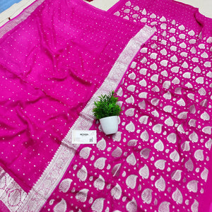 Pink Patta Handloom Georgette Silk Banarasi Suit