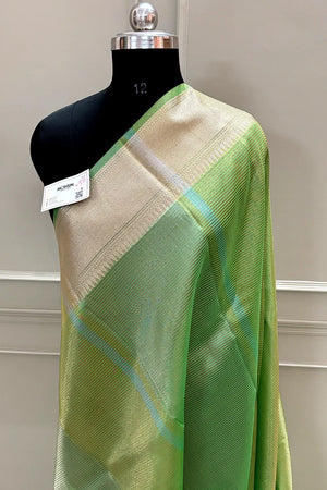 Pista Golden Zari Tissue Silk Banarasi Saree