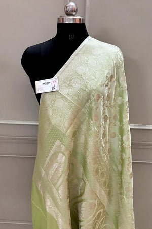 Pista Surajmukhi Jaal Katan Silk Banarasi Saree