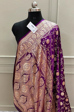 Purple Churmuri Jaal Katan Silk Banarasi Saree