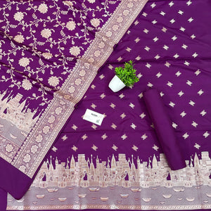 Purple Ganga Ghat Katan Silk Banarasi Suit