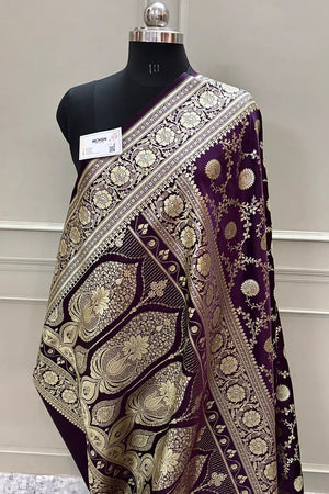 Purple Pankhuri Jaal Katan Silk Banarasi Saree
