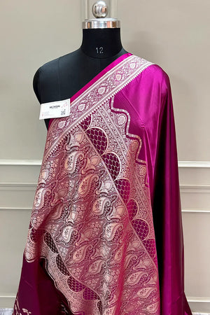 Purple Plain Zari Border Katan Silk Banarasi Saree