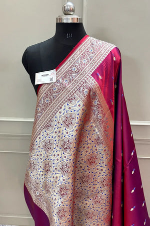 Purple Wine Tilak Buti Katan Silk Banarasi Saree