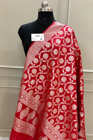 Red Golden Zari Katan Silk Banarasi Dupatta