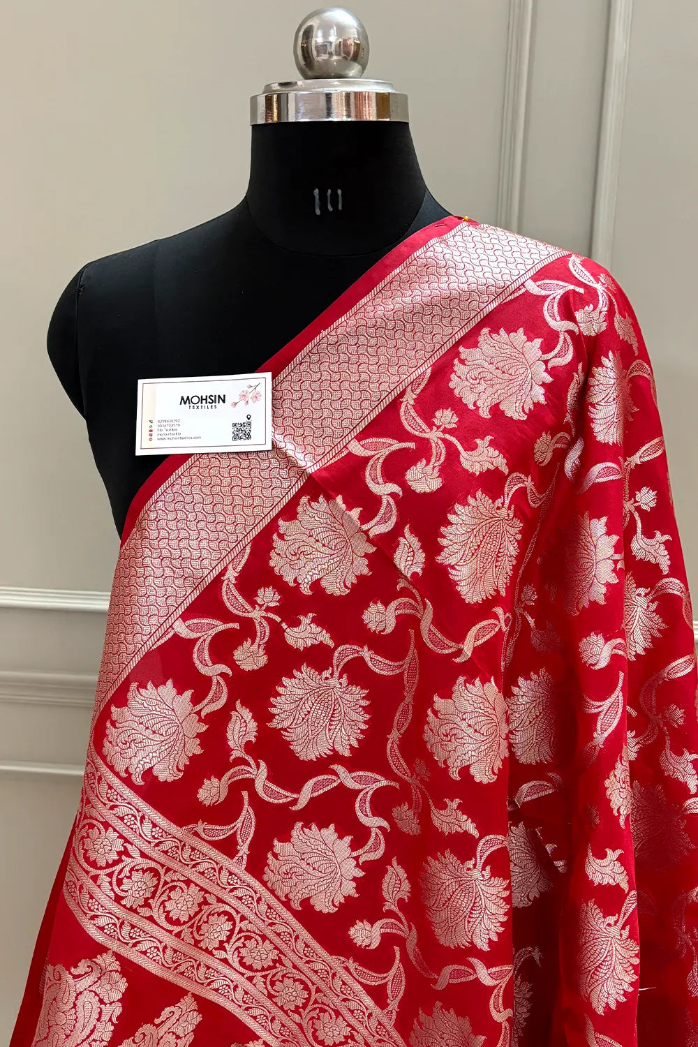 Red Golden Zari Katan Silk Banarasi Dupatta