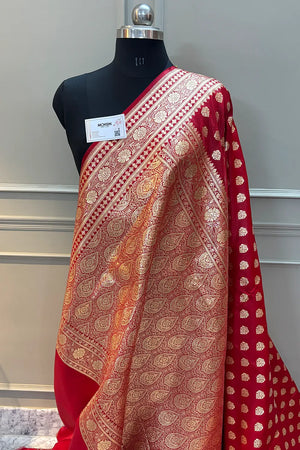 Red Golden Zari Katan Silk Banarasi Saree
