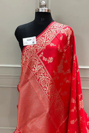 Red Resham Zari Silky Banarasi Saree