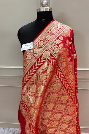 Red Victory Katan Silk Banarasi Saree