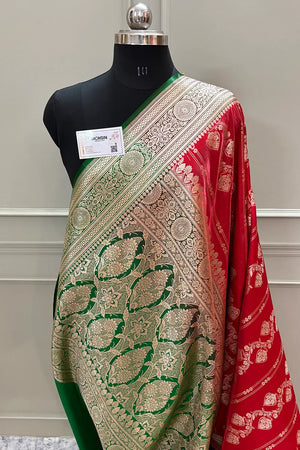 Red and Green Latar Patti Katan Silk Banarasi Saree