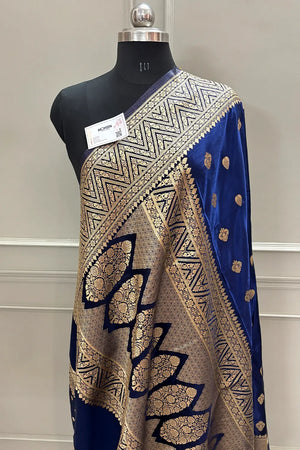Royal Blue Chagan Patti Katan Silk Banarasi Saree