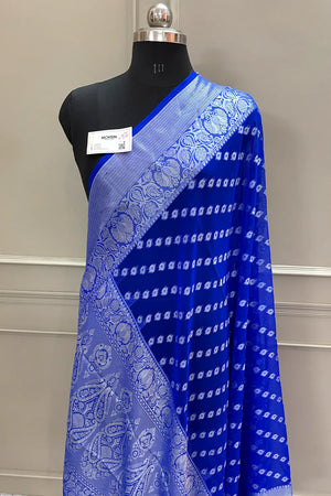 Royal Blue Resham Zari Georgette Silk Banarasi Saree