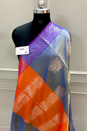 Royal Blue and Orange Gulaboo Banarasi Silk Saree