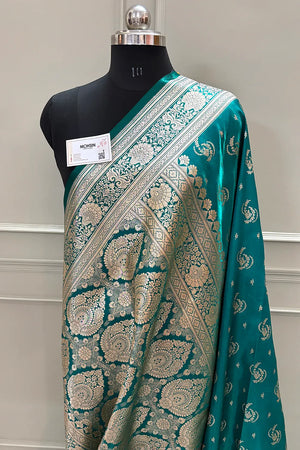 Sea Green Galaxy Buti Katan Silk Banarasi Saree
