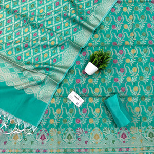 Sea Green Yoga Jaal Cotton Silk Banarasi Suit