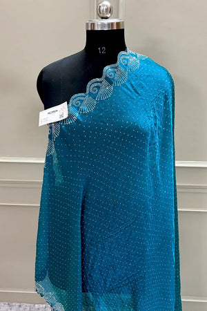 Teal Green Siroski Stone Jimmy Choo Saree