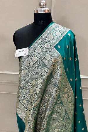 Teal Mario Patti Katan Silk Banarasi Saree