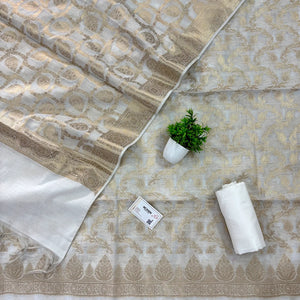 White Golden Zari Banarasi Silk Suit