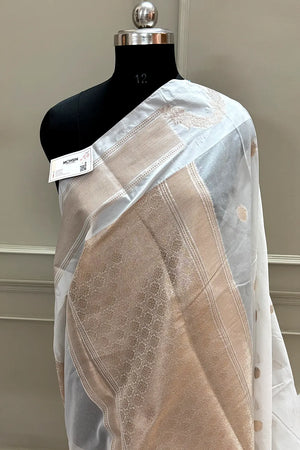 White Golden Zari Raw Mango Banarasi Saree