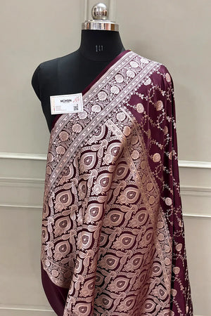 Wine Ropeway Jaal Katan Silk Banarasi Saree