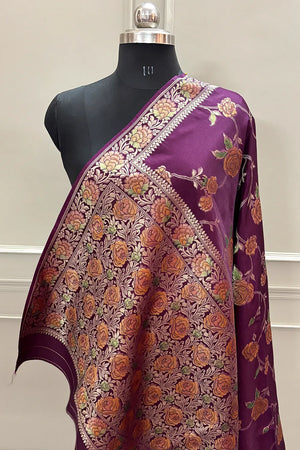 Wine Rosy Jaal Georgette Silk Banarasi Saree