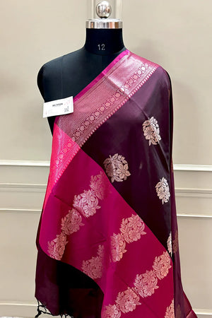 Wine and Pink Golden Zari Banarasi Silk Saree