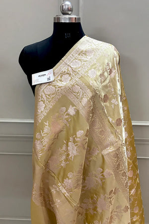 Yellow Kesari Jaal Katan Silk Banarasi Saree