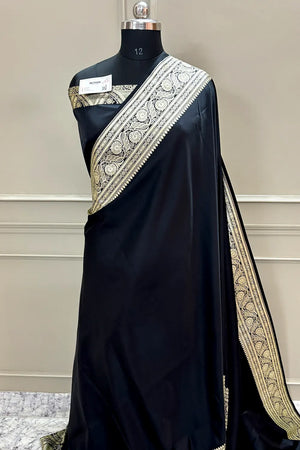 Black Royal Plain Katan Silk Banarasi Saree