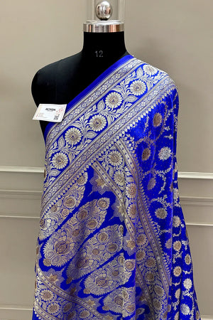Royal Blue Murmuri Jaal Siroski Work Katan Silk Banarasi Saree
