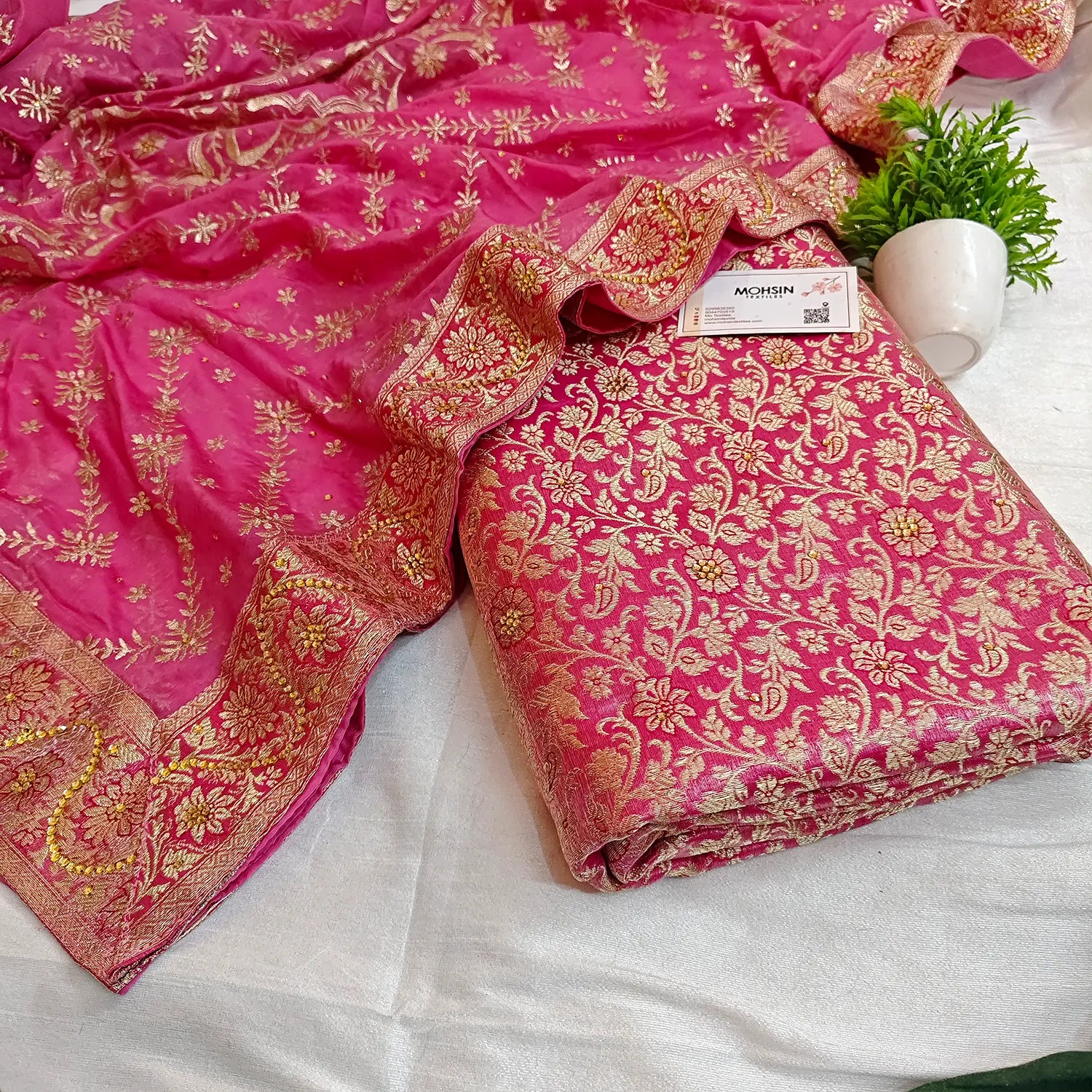 Pink Stone Work Kimkhab Silk Banarasi Gharara