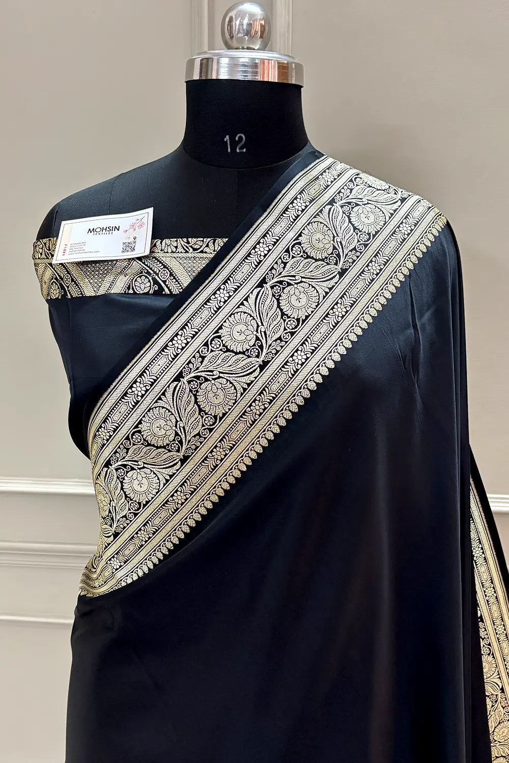 Black Royal Plain Katan Silk Banarasi Saree