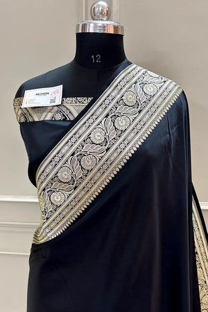 Black Royal Plain Katan Silk Banarasi Saree