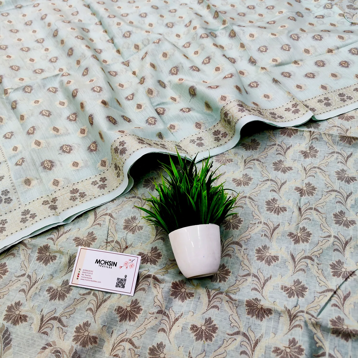 Mint Green Surahi Jaal Cotton Silk Banarasi Suit