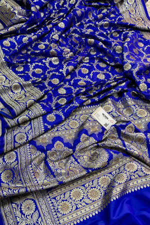 Royal Blue Murmuri Jaal Siroski Work Katan Silk Banarasi Saree