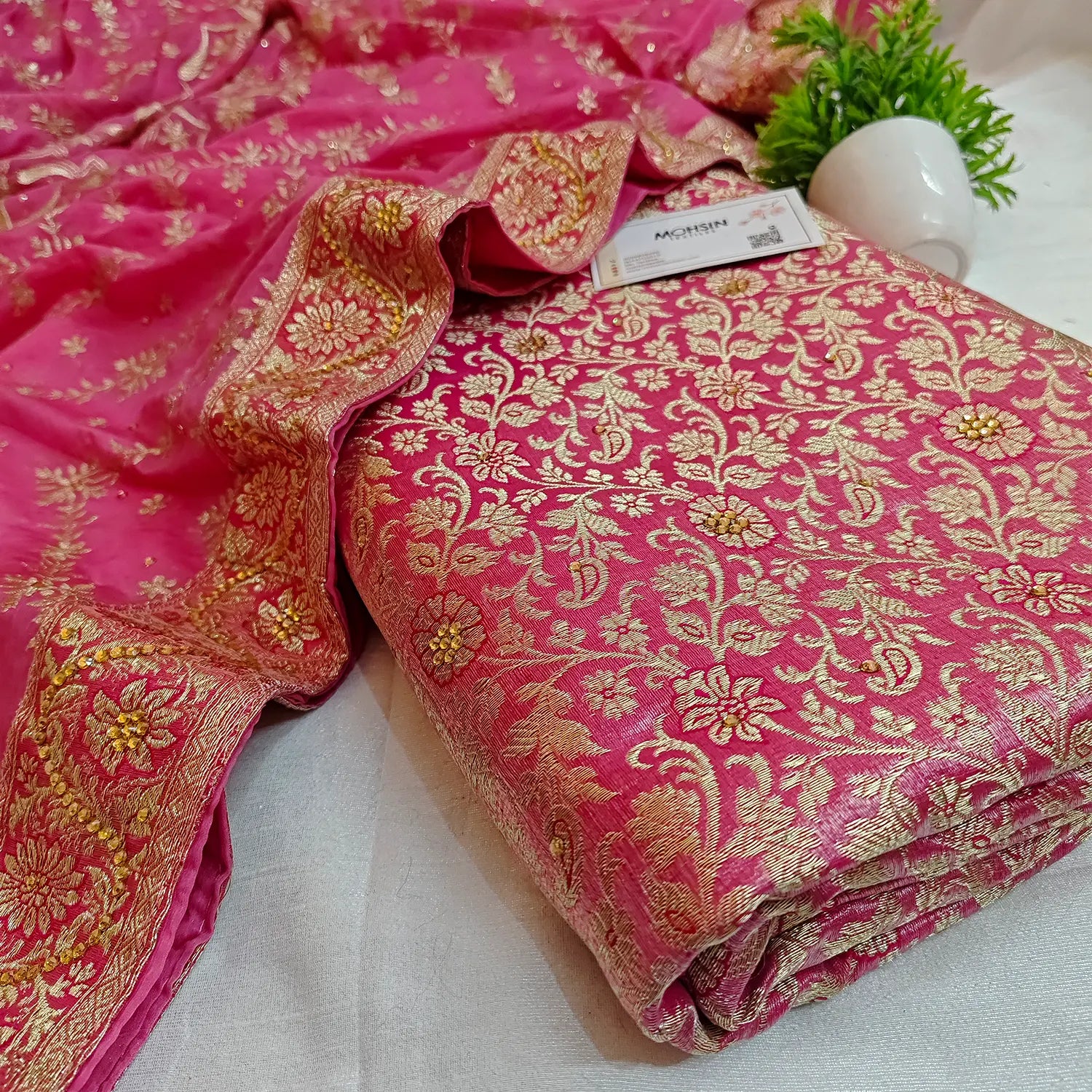 Pink Stone Work Kimkhab Silk Banarasi Gharara