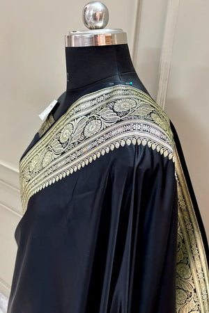 Black Royal Plain Katan Silk Banarasi Saree