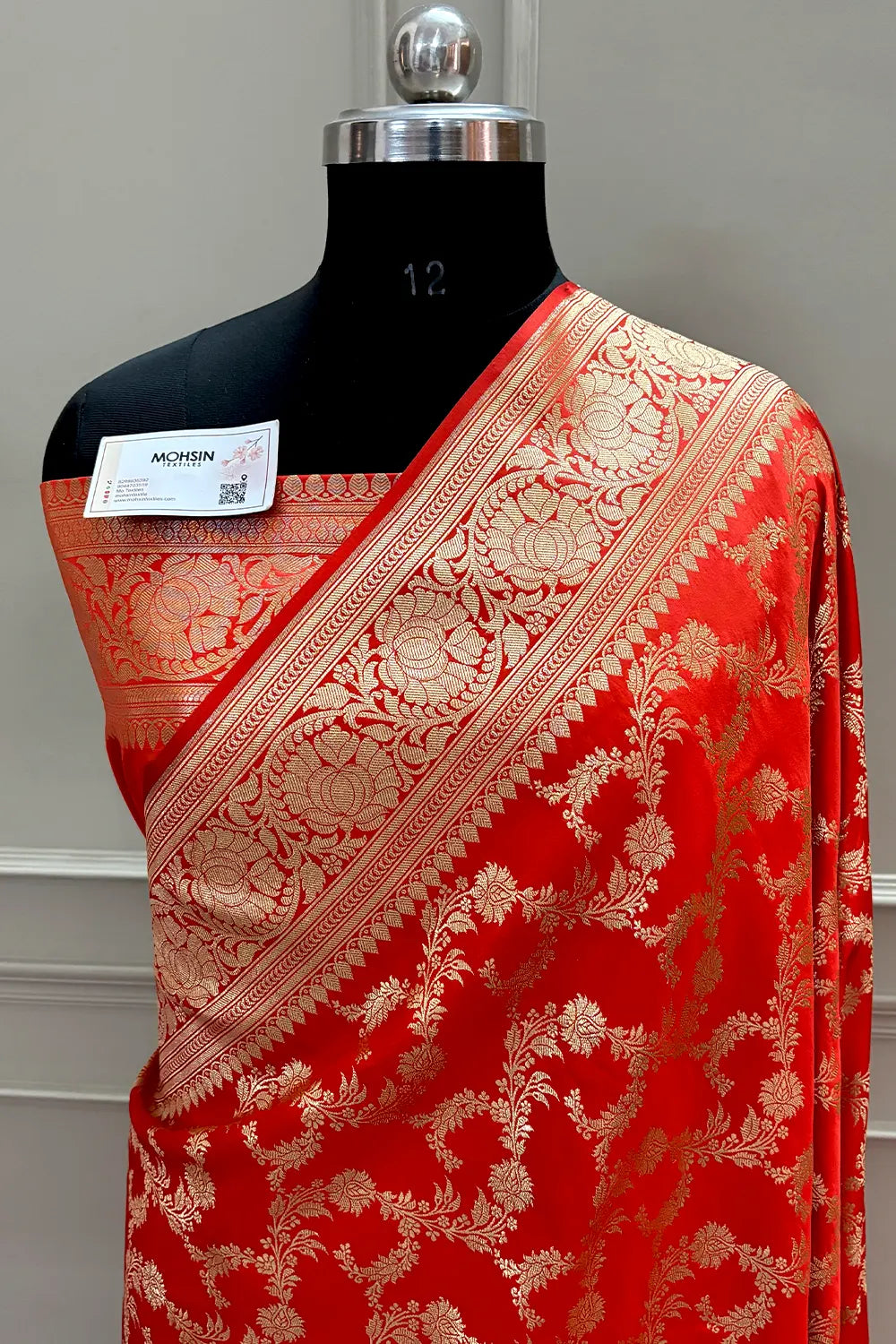 Dark Orange Moglai Jaal Katan Silk Banarasi Saree