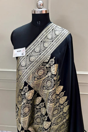 Black Royal Plain Katan Silk Banarasi Saree