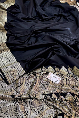 Black Royal Plain Katan Silk Banarasi Saree