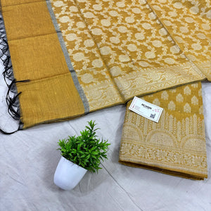 Mustard Frozen Tree Banarasi Silk Suit