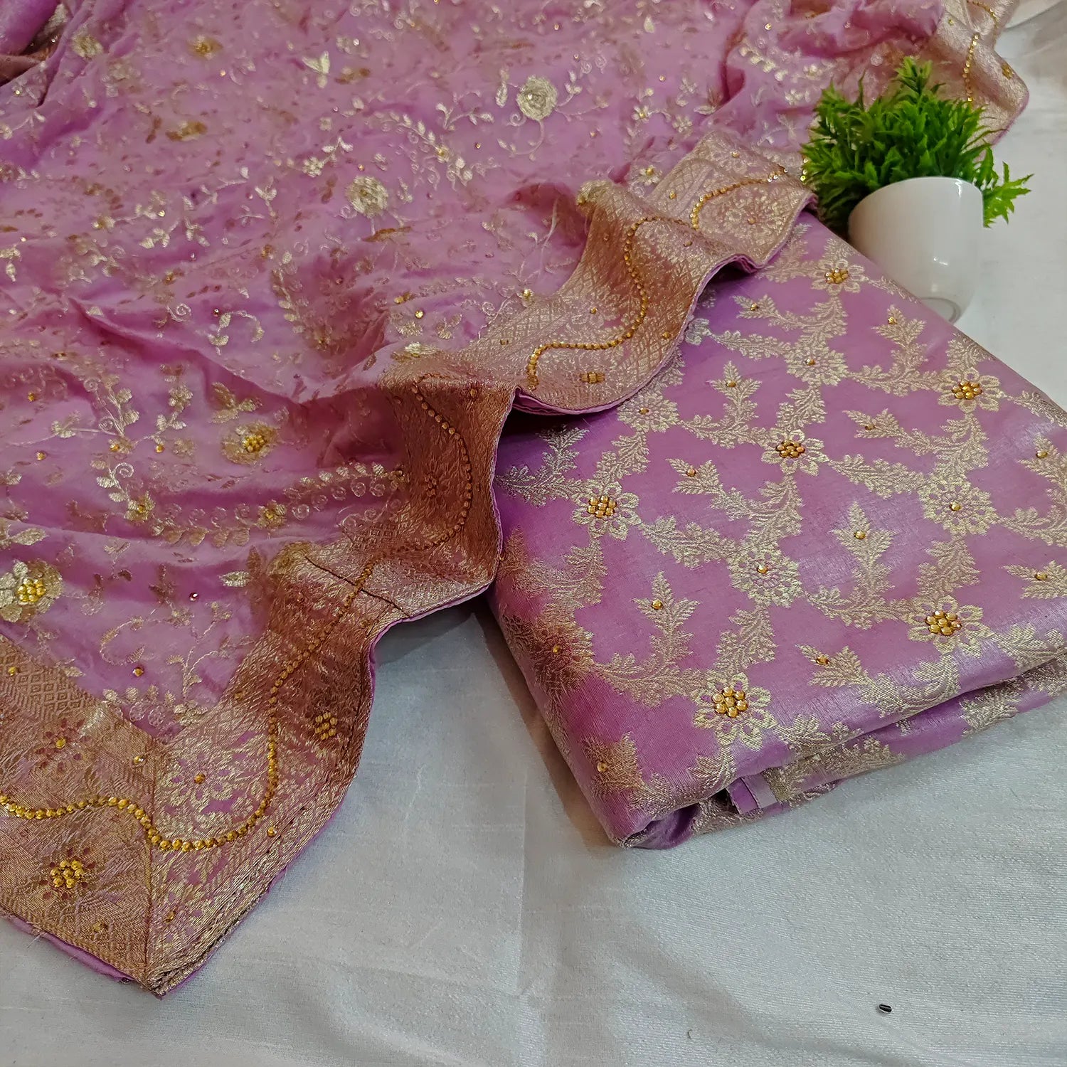 Lavender Stone Work Kimkhab Silk Banarasi Gharara