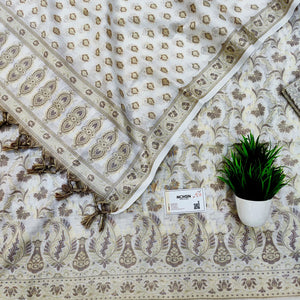 White Surahi Jaal Cotton Silk Banarasi Suit