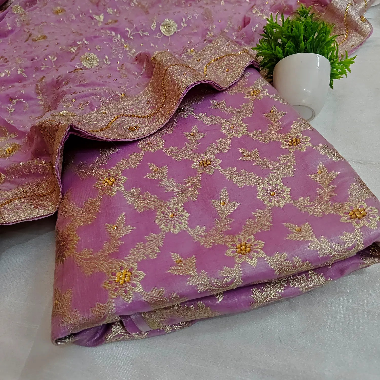Lavender Stone Work Kimkhab Silk Banarasi Gharara